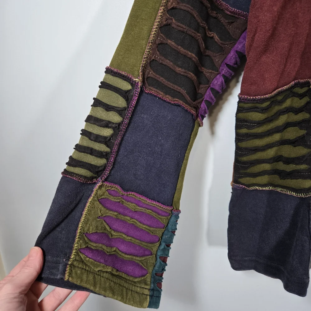 Bohemian Patchwork Zip Hoodie Jacket Made in‎ Nepal 100% Cotton XL